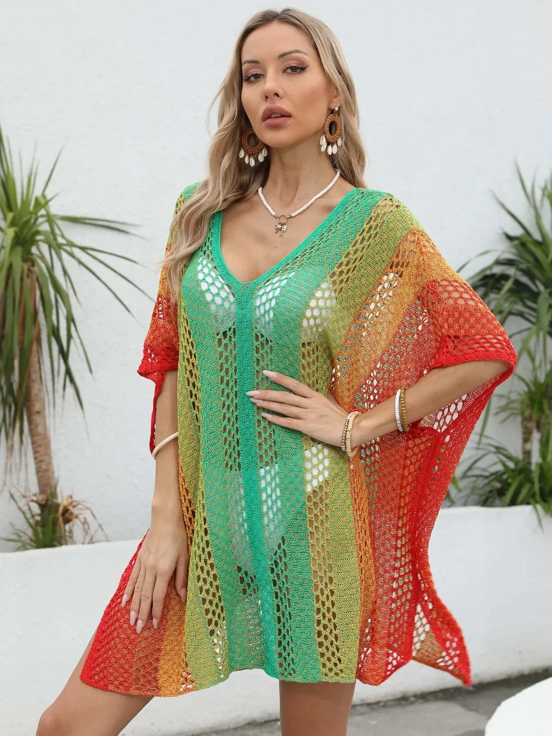 Rainbow Gradient Crochet Beach Cover Up - Piña Colada