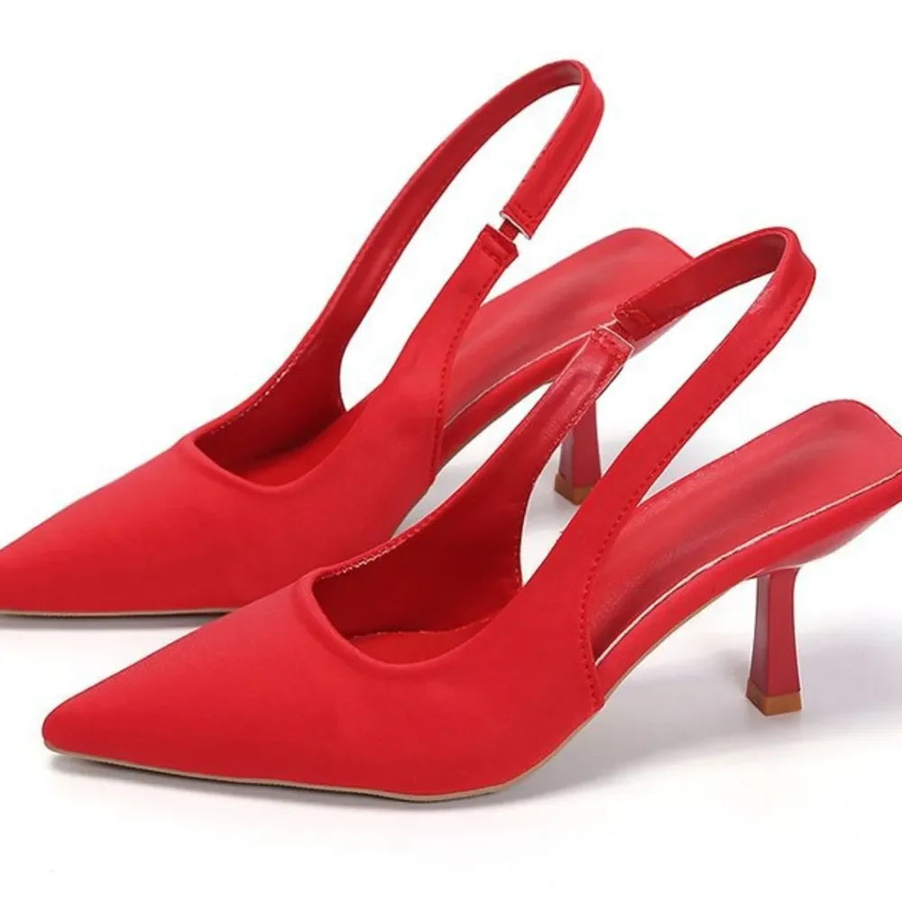 Point Toe Kitten Heel Slingback Pumps - Piña Colada