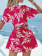 Printed Tie Front Top and Shorts Set - Piña Colada