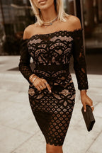 Off-Shoulder Long Sleeve Lace Dress - Piña Colada