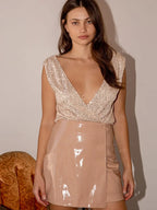 Sequin Surplice Sleeveless Bodysuit - Piña Colada