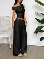One Shoulder Top and Wide Leg Pants Set - Piña Colada