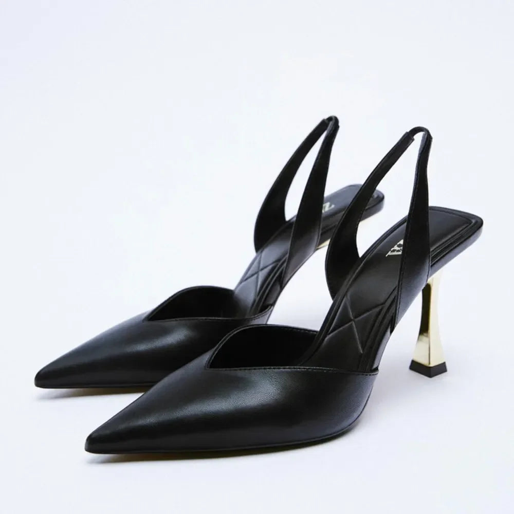 PU Leather Point Toe Stiletto Heel Pumps - Piña Colada