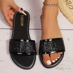 Glitter Open Toe Flat Sandals - Piña Colada