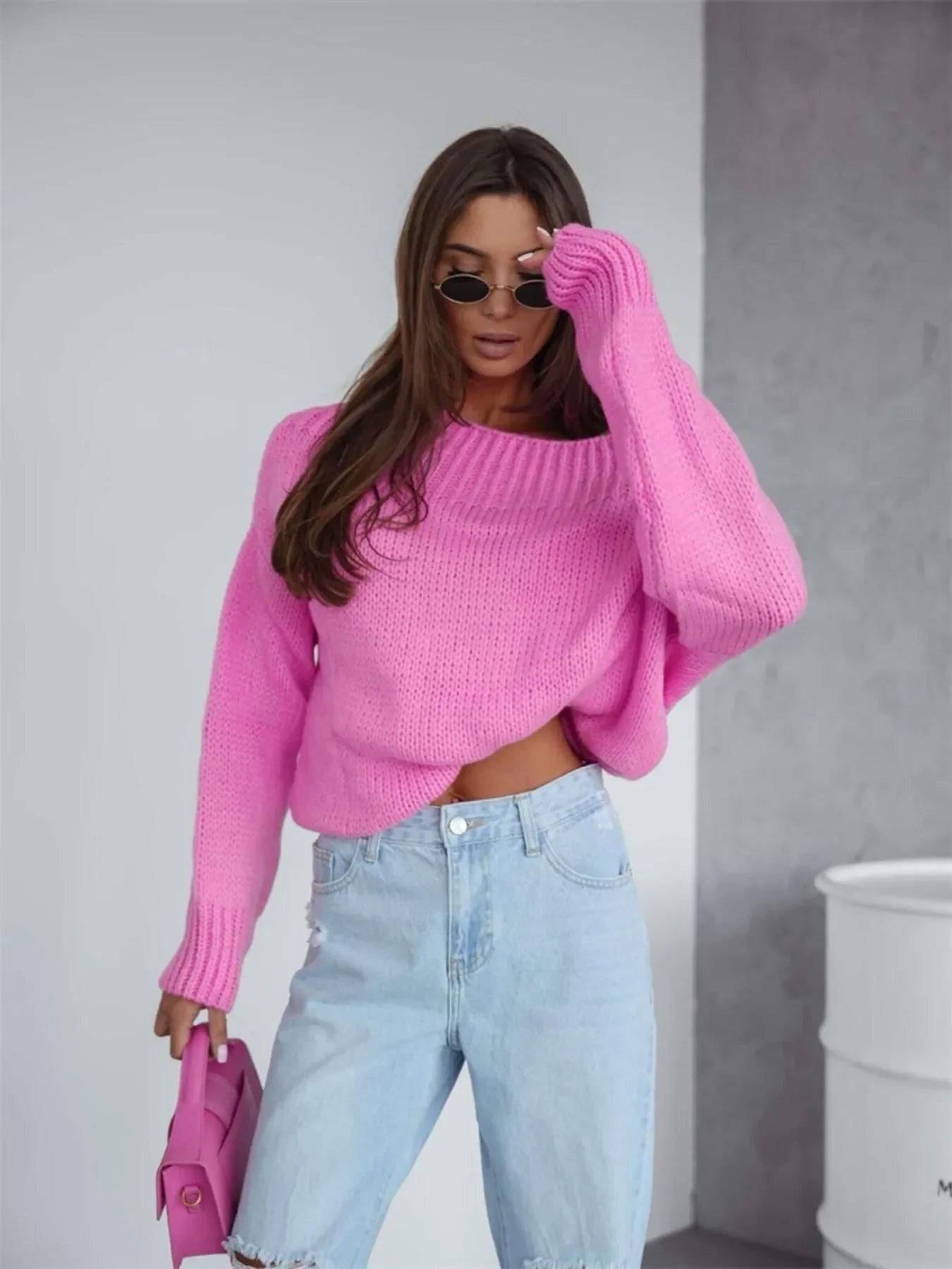 Boat Neck Drop Shoulder Sweater - Piña Colada