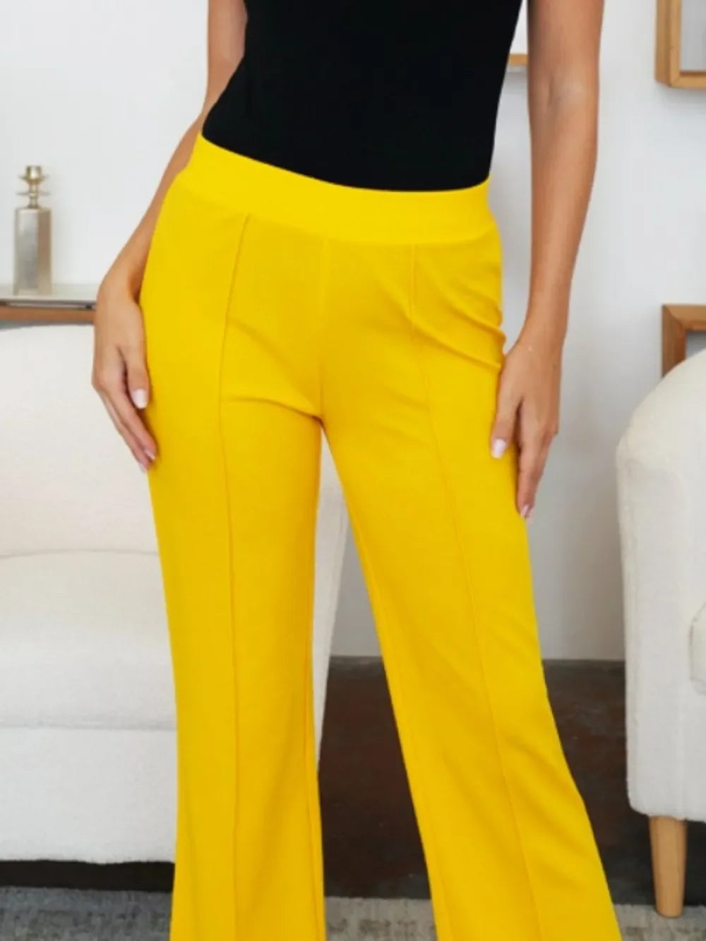FAM-FAM Elastic Waist Bootcut Pants - Piña Colada