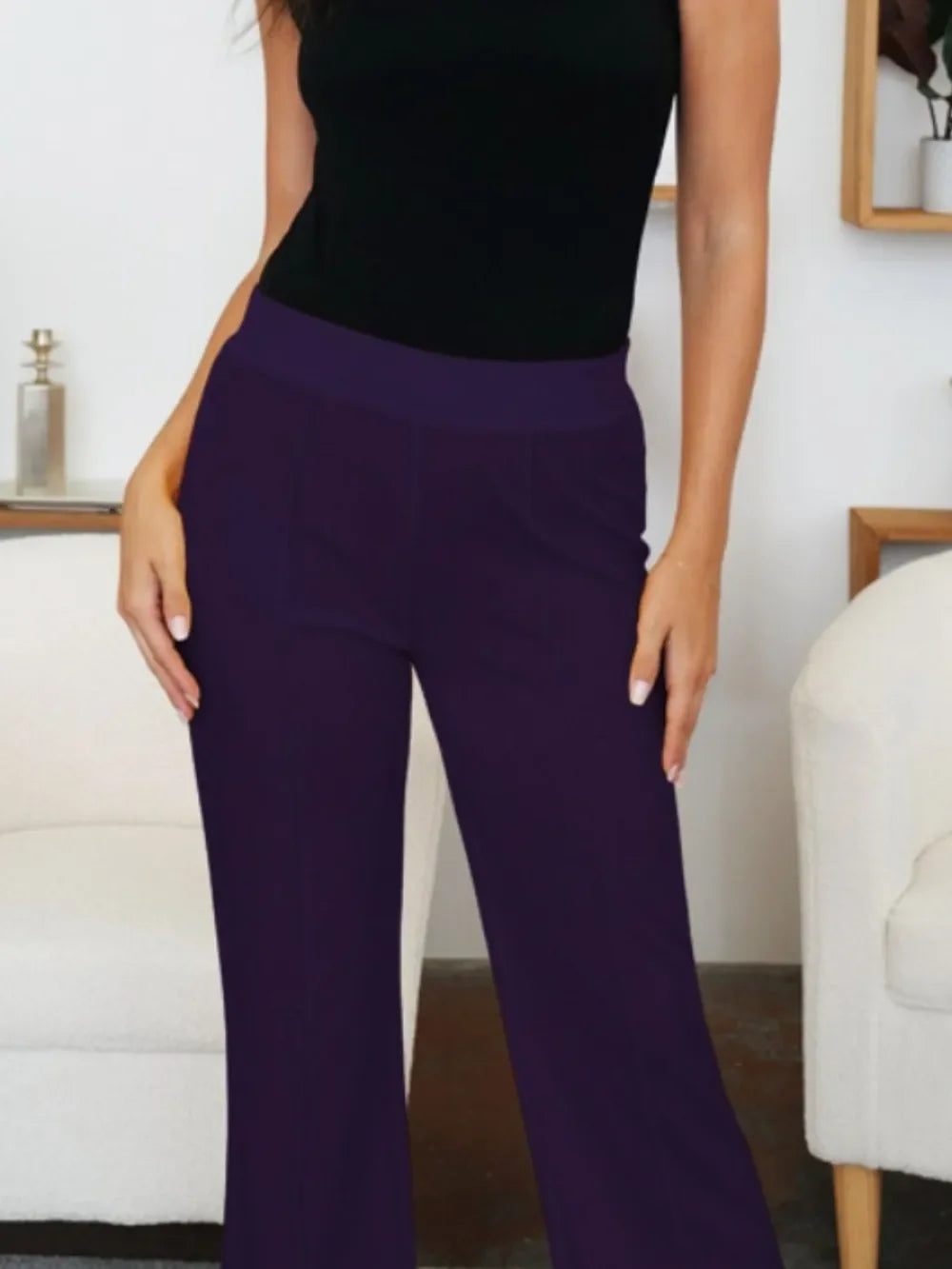 FAM-FAM Elastic Waist Bootcut Pants - Piña Colada