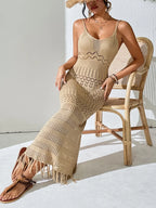Openwork Scoop Neck Cover-Up Dress - Piña Colada