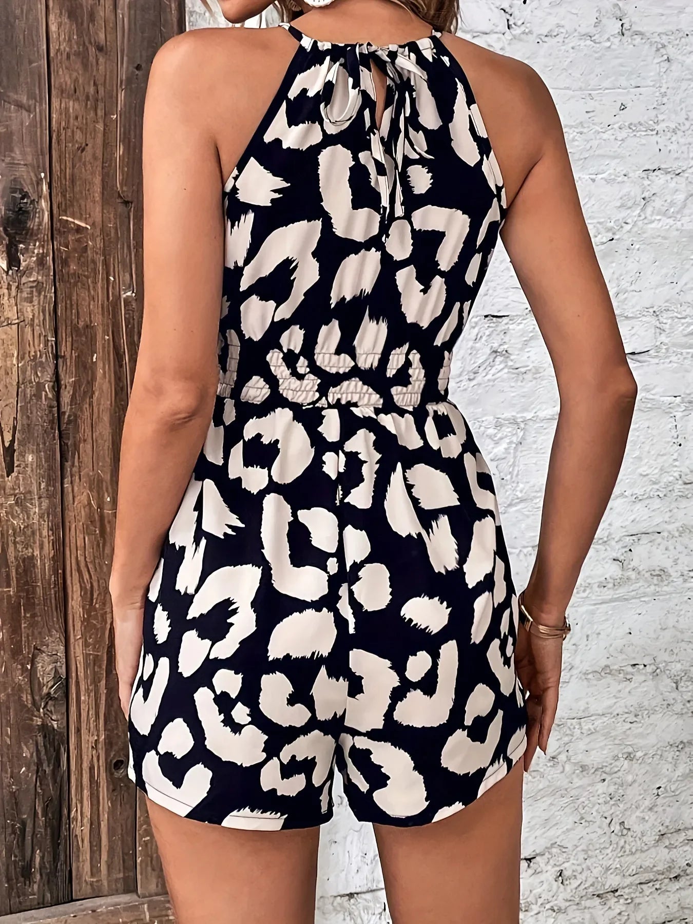 Leopard Print Sleeveless Romper - Piña Colada