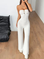 Sweetheart Neck Wide Leg Tube Jumpsuit - Piña Colada