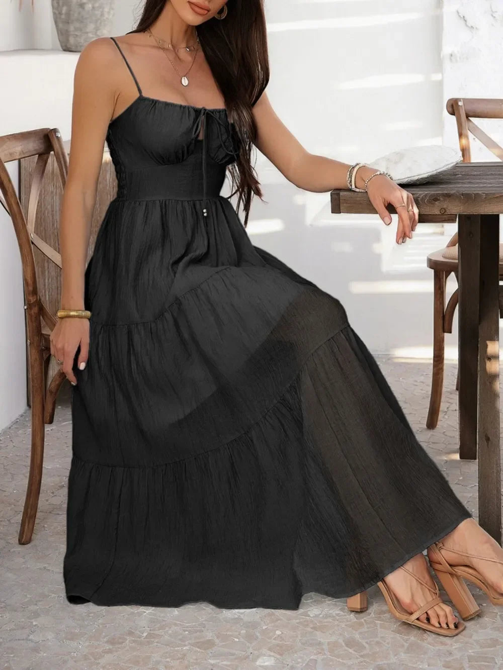 Devine Smocked Tiered Maxi Cami Dress - Piña Colada