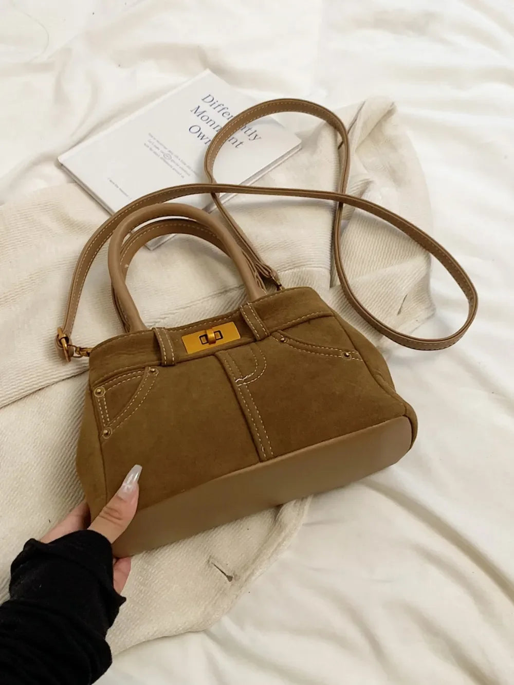 Suede Adjustable Strap Double-Use Handbag - Piña Colada