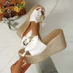 Bow Open Toe Platform Sandals - Piña Colada
