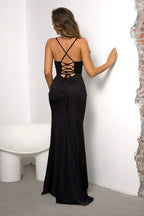 Lace-Up Spaghetti Strap Split Dress - Piña Colada