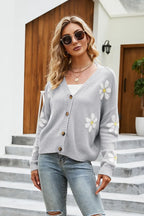 Flower Pattern Button Front Cardigan - Piña Colada
