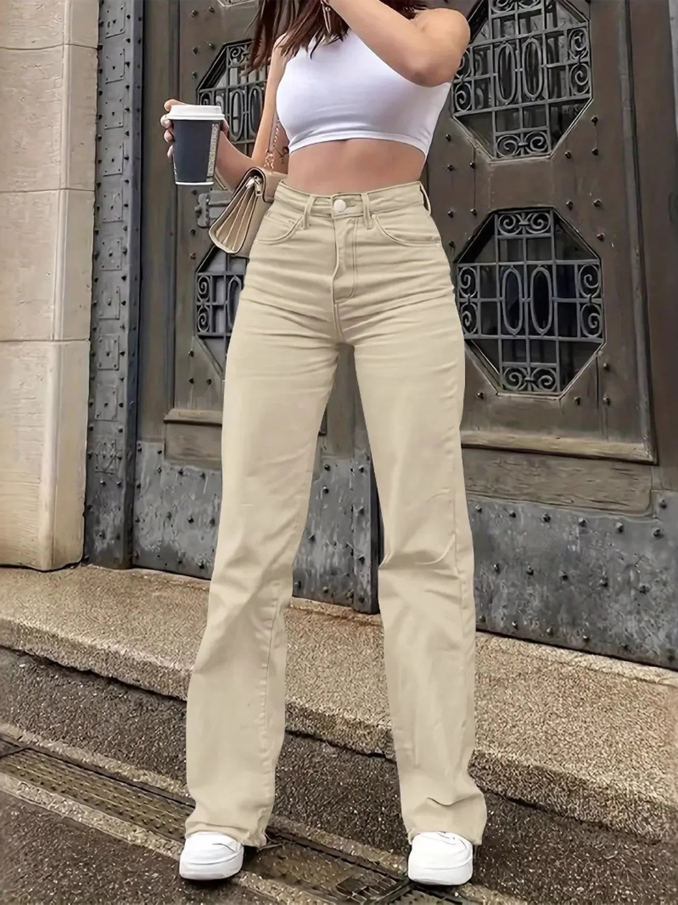 High-Waisted Wide Leg Jeans - Piña Colada