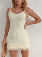 Fringe Hem Knit Cami Dress - Piña Colada