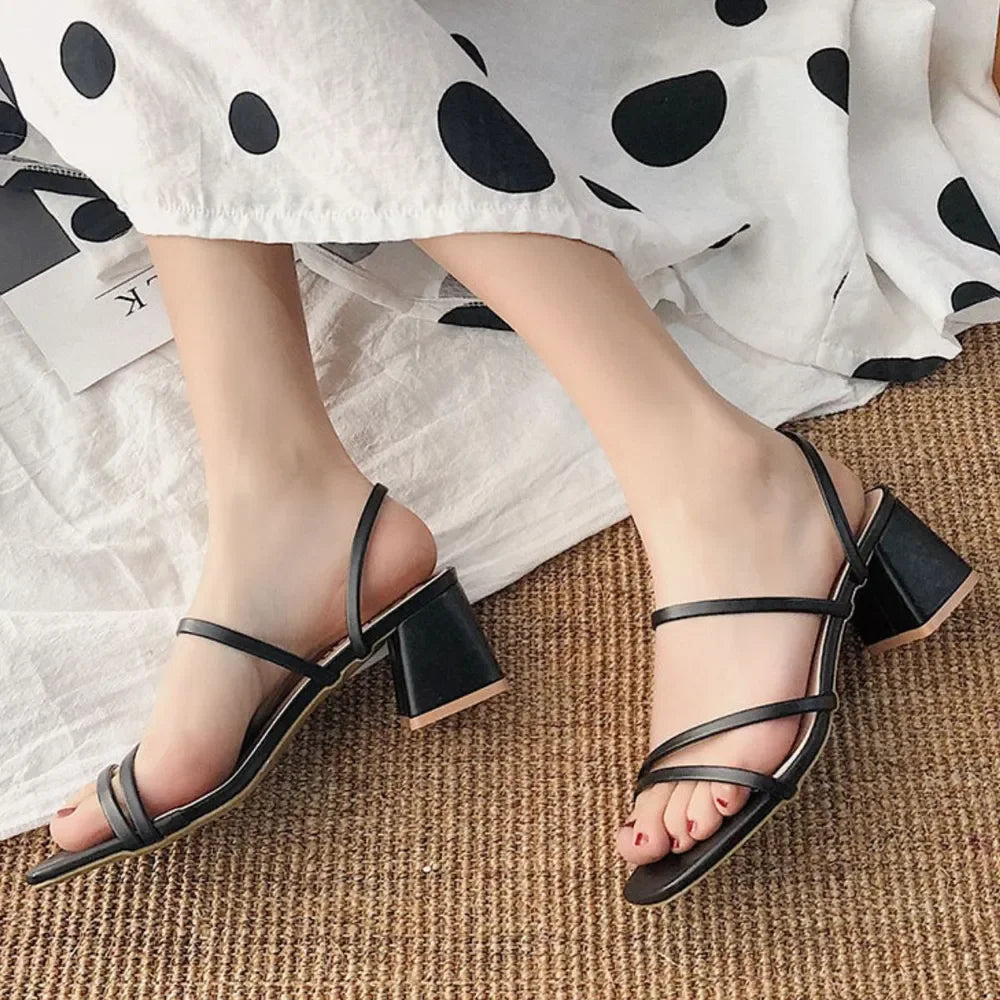 Open Toe Block Heels Sandals - Piña Colada
