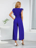 Ruffled Surplice Cap Sleeve Jumpsuit - Piña Colada