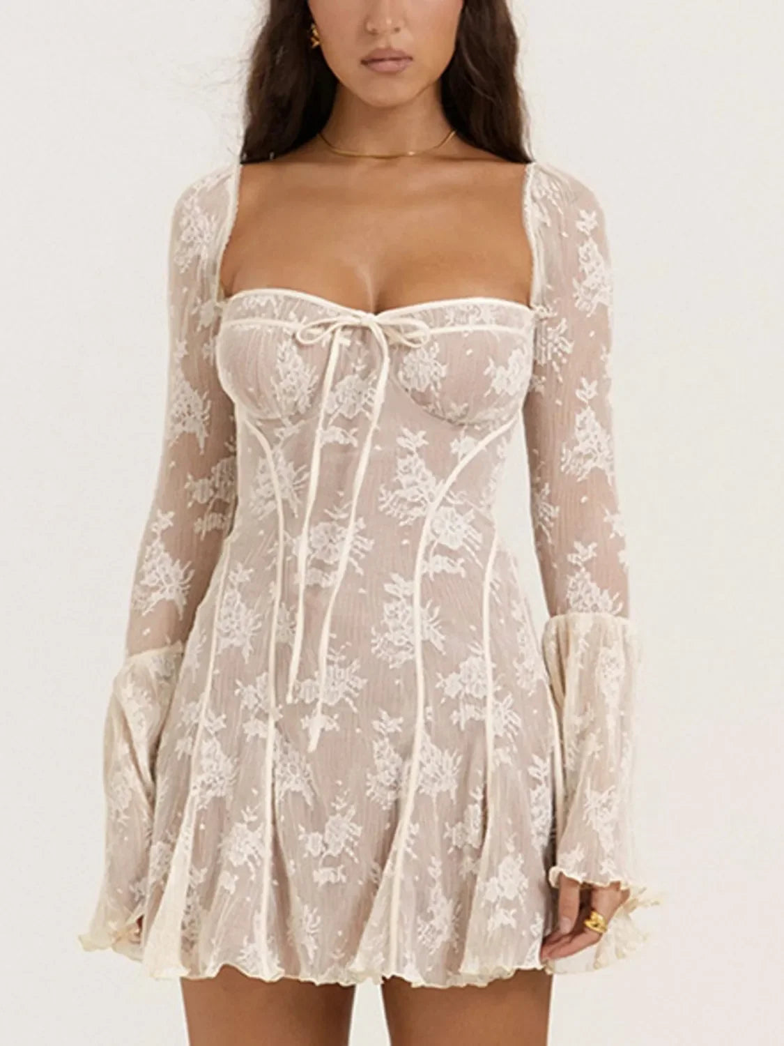 Sweetheart Neck Lace Mini Dress - Piña Colada