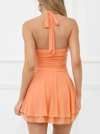 Layered Halter Neck Mini Dress - Piña Colada