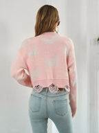 Distressed Butterfly Cropped Sweater - Piña Colada