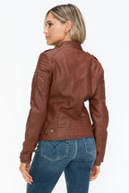 Snobbish PU Leather Biker Jacket with Side Zip Pockets - Piña Colada