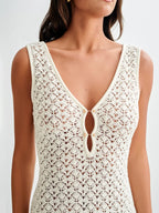Lace Crochet V-Neck Sleeveless Maxi Dress - Piña Colada