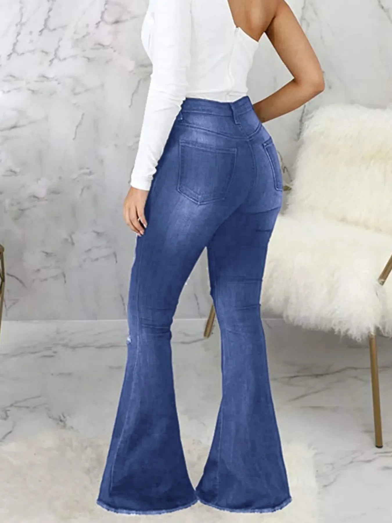 Full Size Distressed Raw Hem Flare Jeans - Piña Colada
