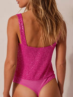 Sequin Wide Strap Bodysuit - Piña Colada