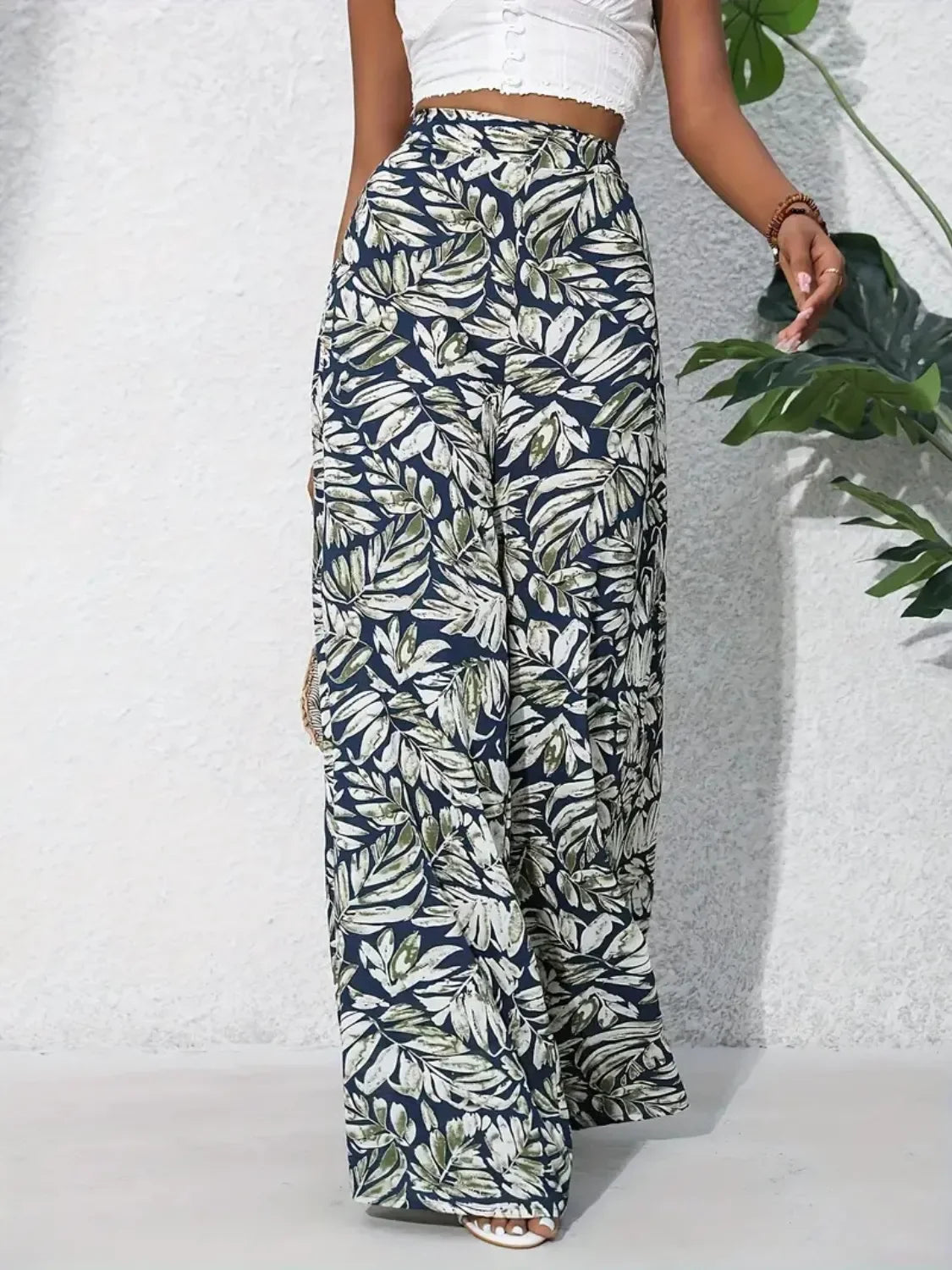 Printed High Waist Wide Leg Pants - Piña Colada