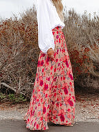 Printed Elastic Waist Pleated Maxi Skirt - Piña Colada