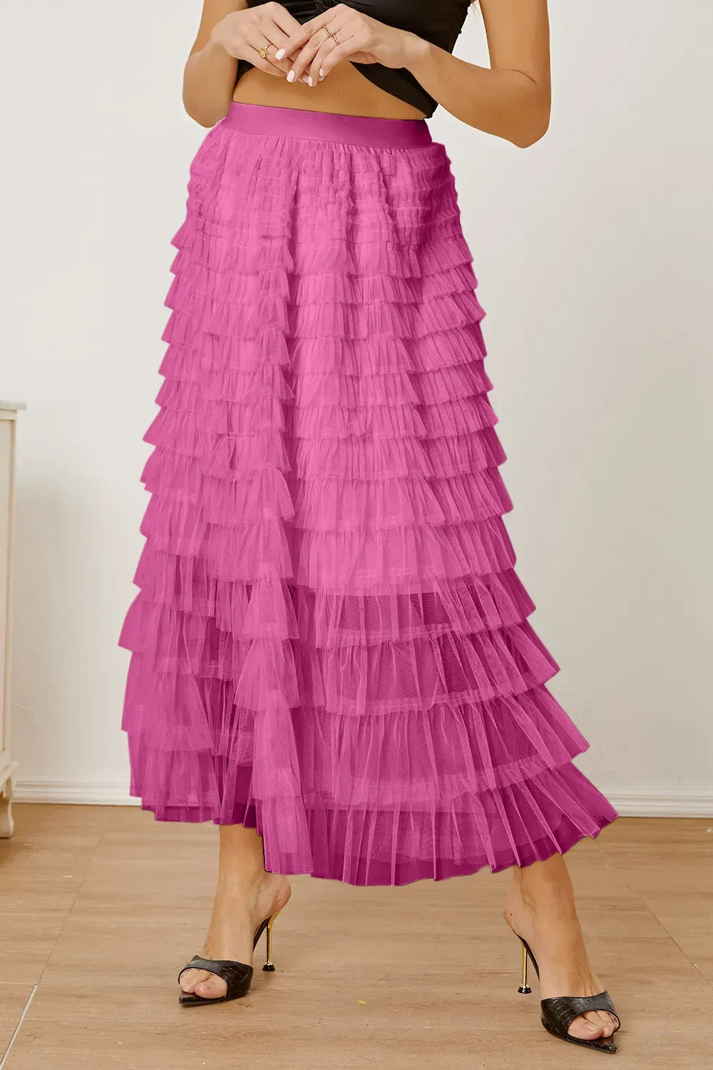 Ruched High Waist Tiered Skirt - Piña Colada