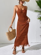 Openwork Scoop Neck Cover-Up Dress - Piña Colada