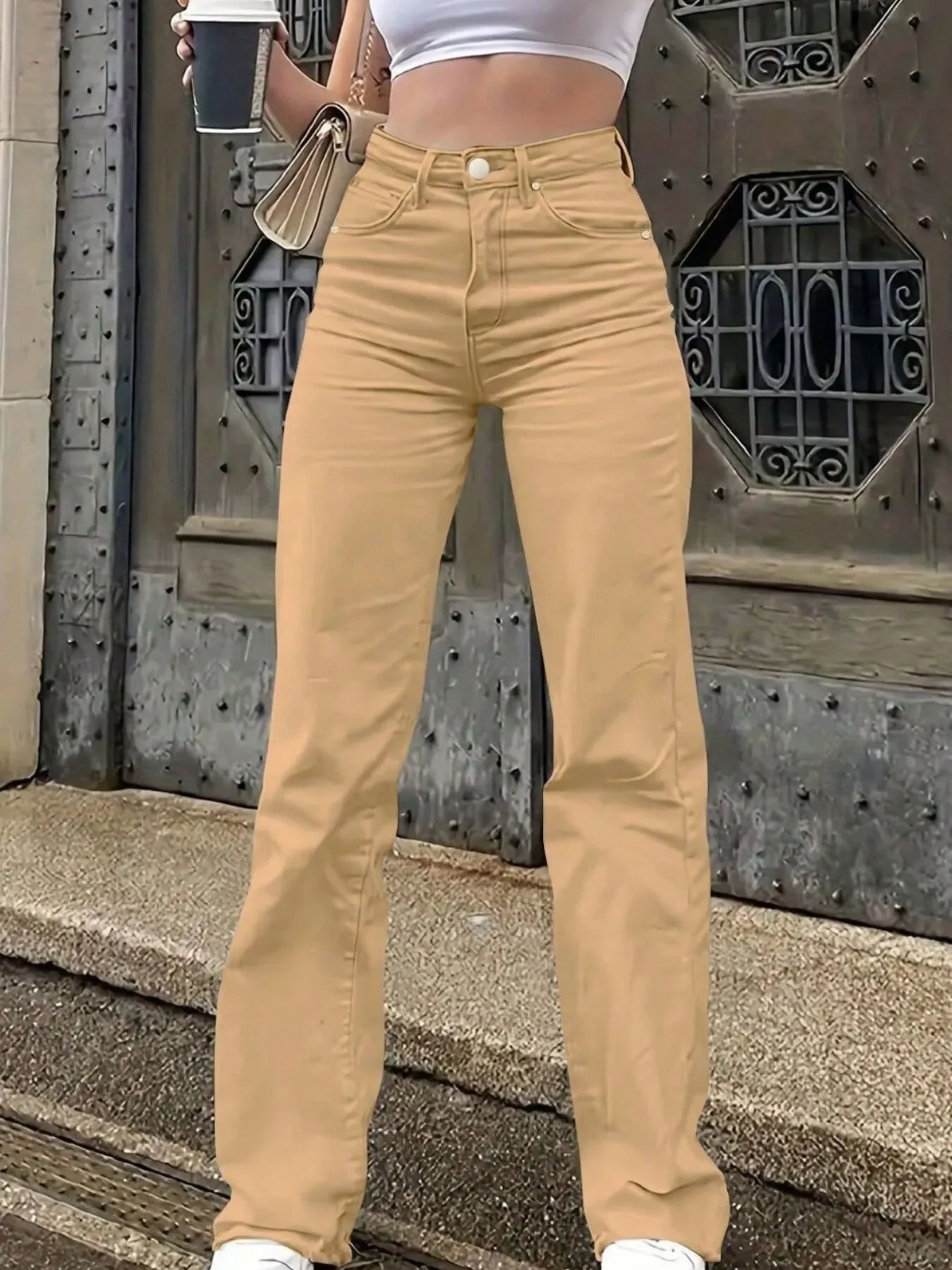 High-Waisted Wide Leg Jeans - Piña Colada