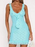 Ruffle Trim Lace Mini Dress - Piña Colada