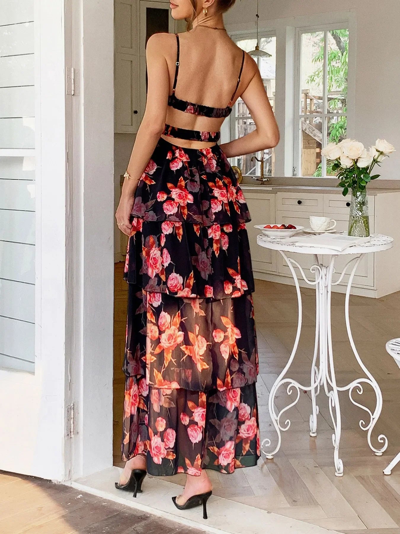 Floral Print Layered Maxi Cami Dress - Piña Colada