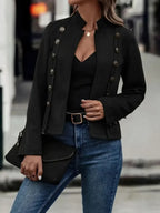 Decorative Button Open Front Long Sleeve Jacket - Piña Colada