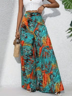 Printed High Waist Wide Leg Pants - Piña Colada