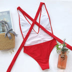 Halter Neck Deep V Tied One-Piece Swimsuit - Piña Colada