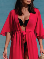 Solid Color Flutter Sleeve Cover-Up - Piña Colada