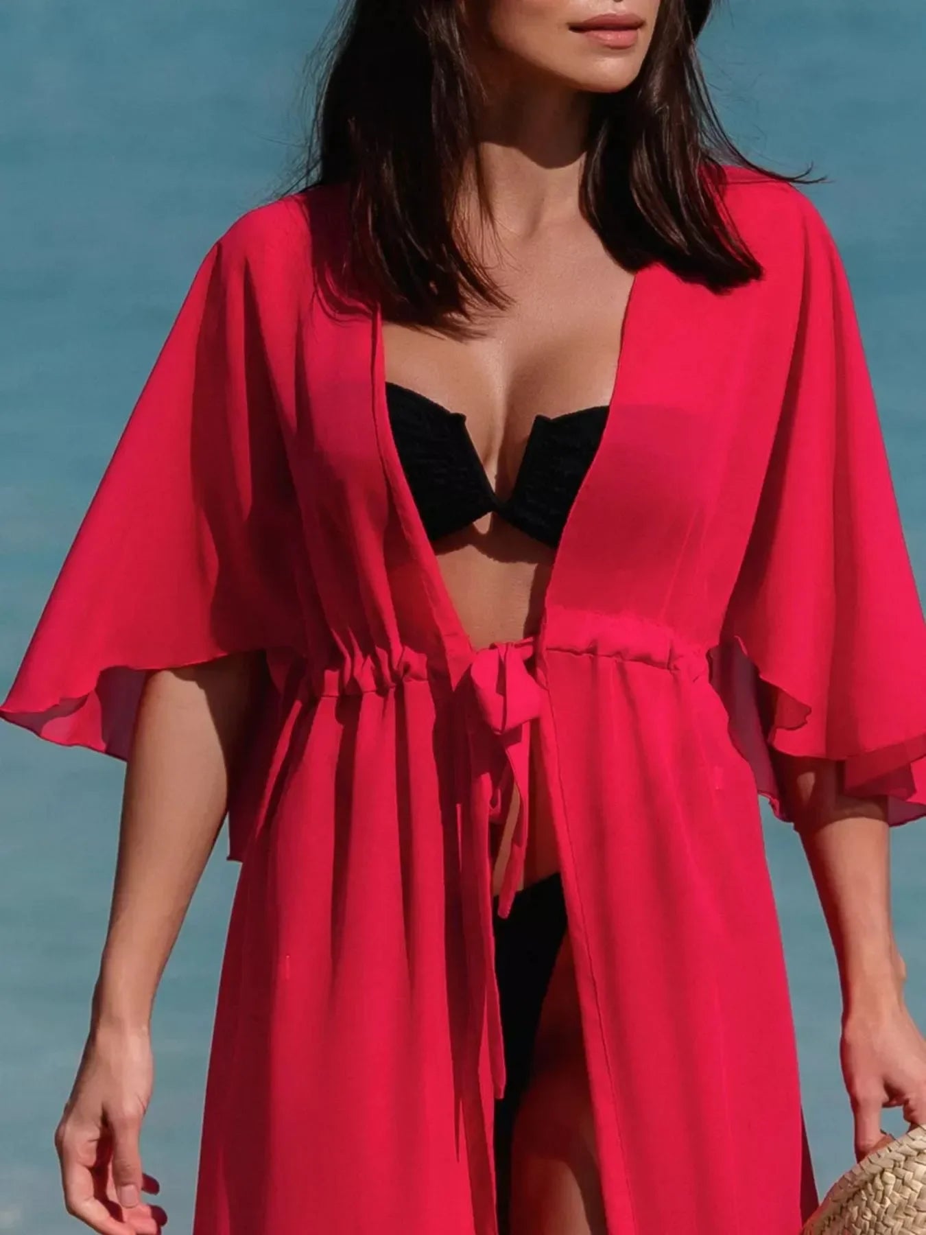Solid Color Flutter Sleeve Cover-Up - Piña Colada