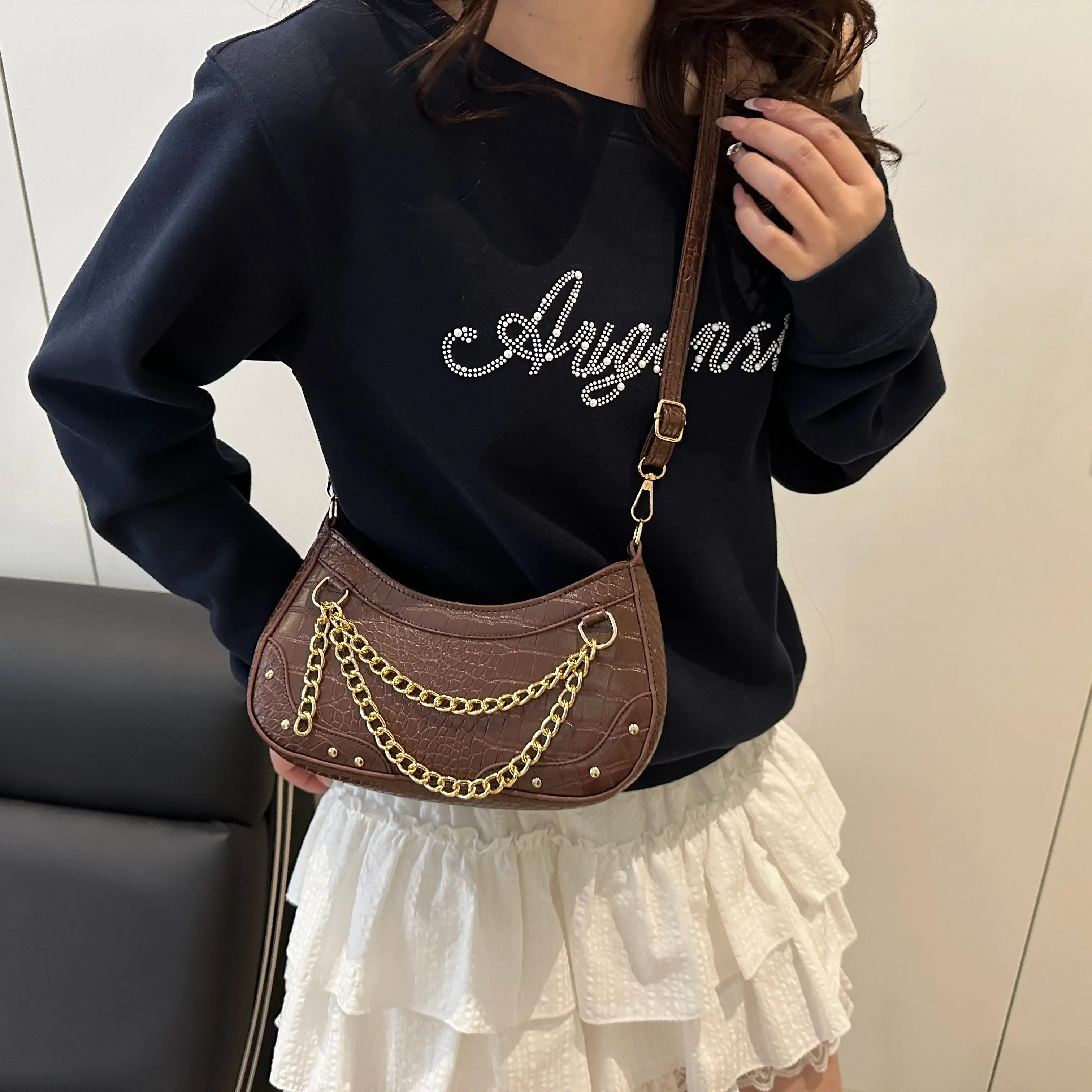 Chain-Embellished Shoulder Bag - Piña Colada