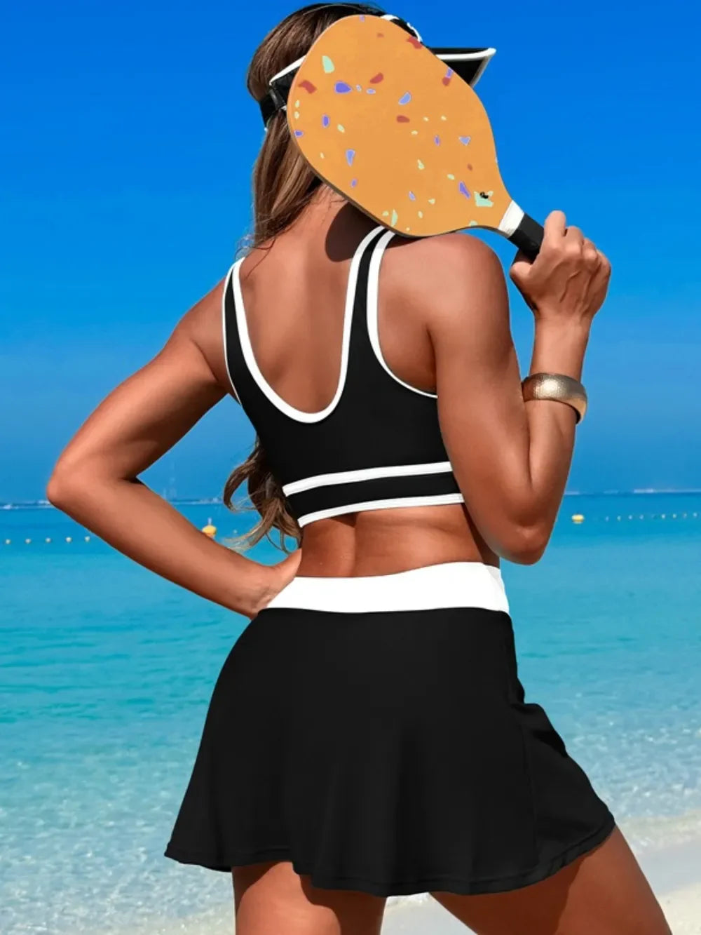 Scoop Neck Top and Skort Swim Set - Piña Colada