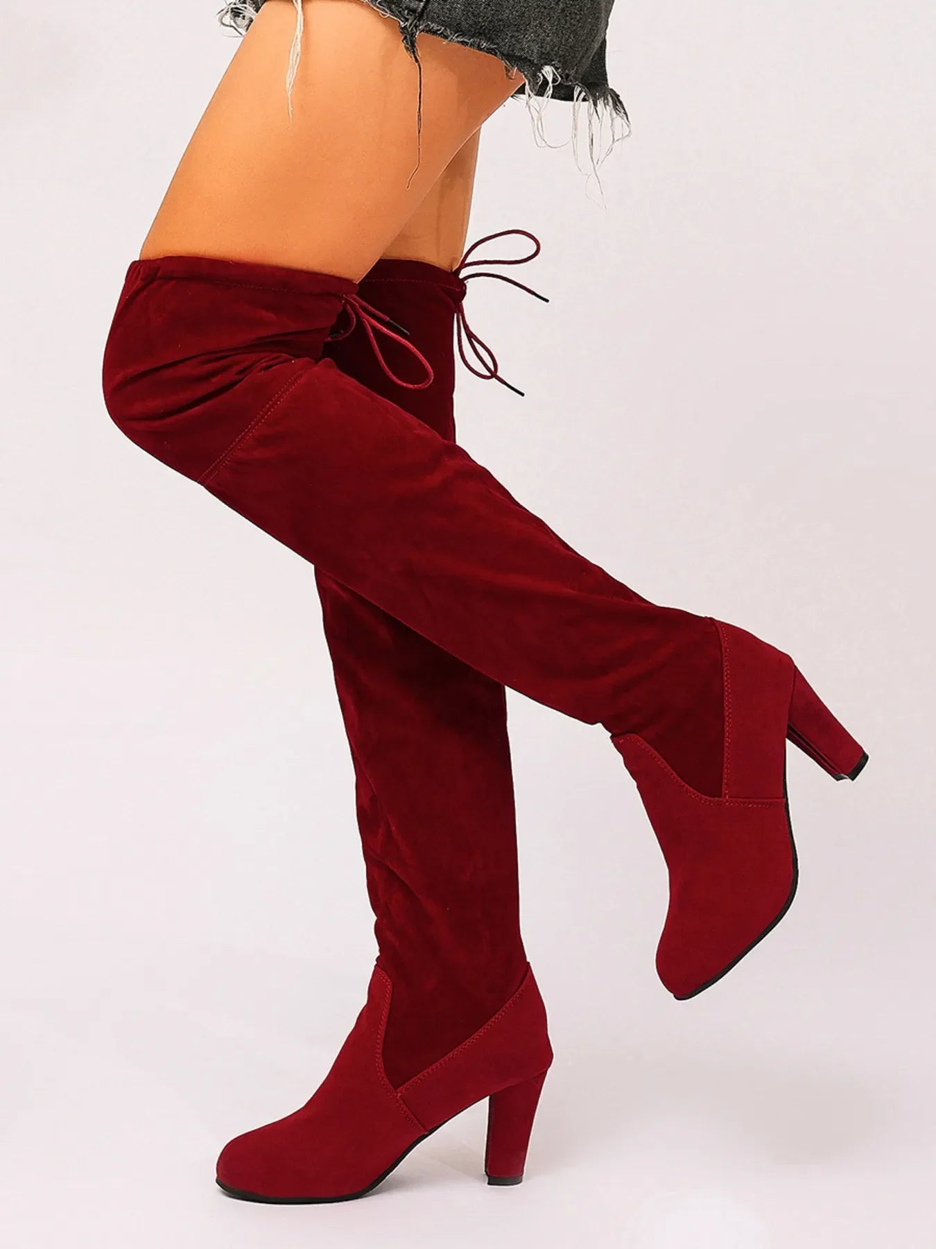Suede Over-The-Knee High Heel Boots - Piña Colada