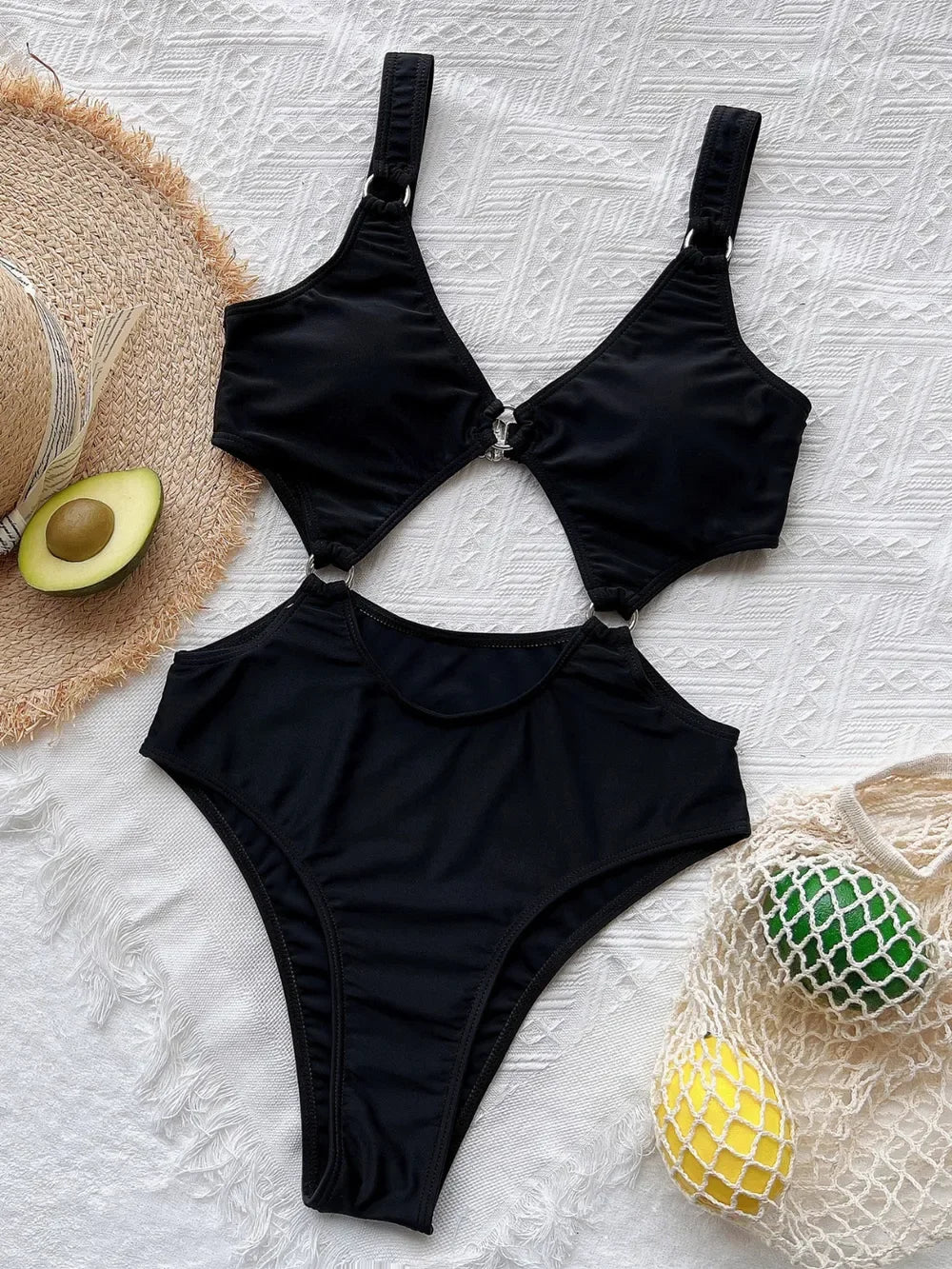 Cutout Plunge One-Piece Swimwear - Piña Colada