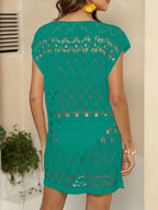 Openwork Round Neck Cover-Up - Piña Colada