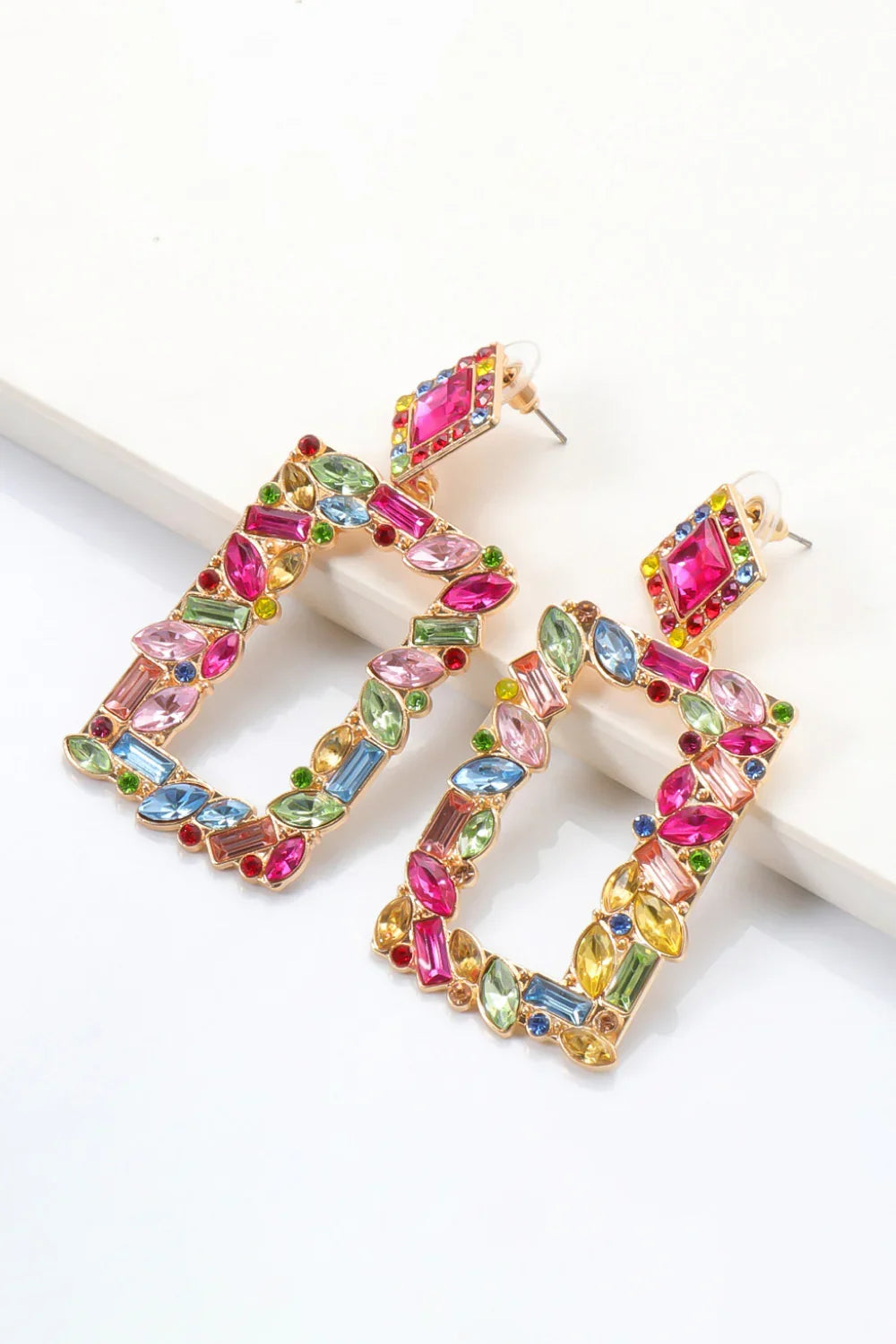 Square Shape Glass Stone Dangle Earrings - Piña Colada