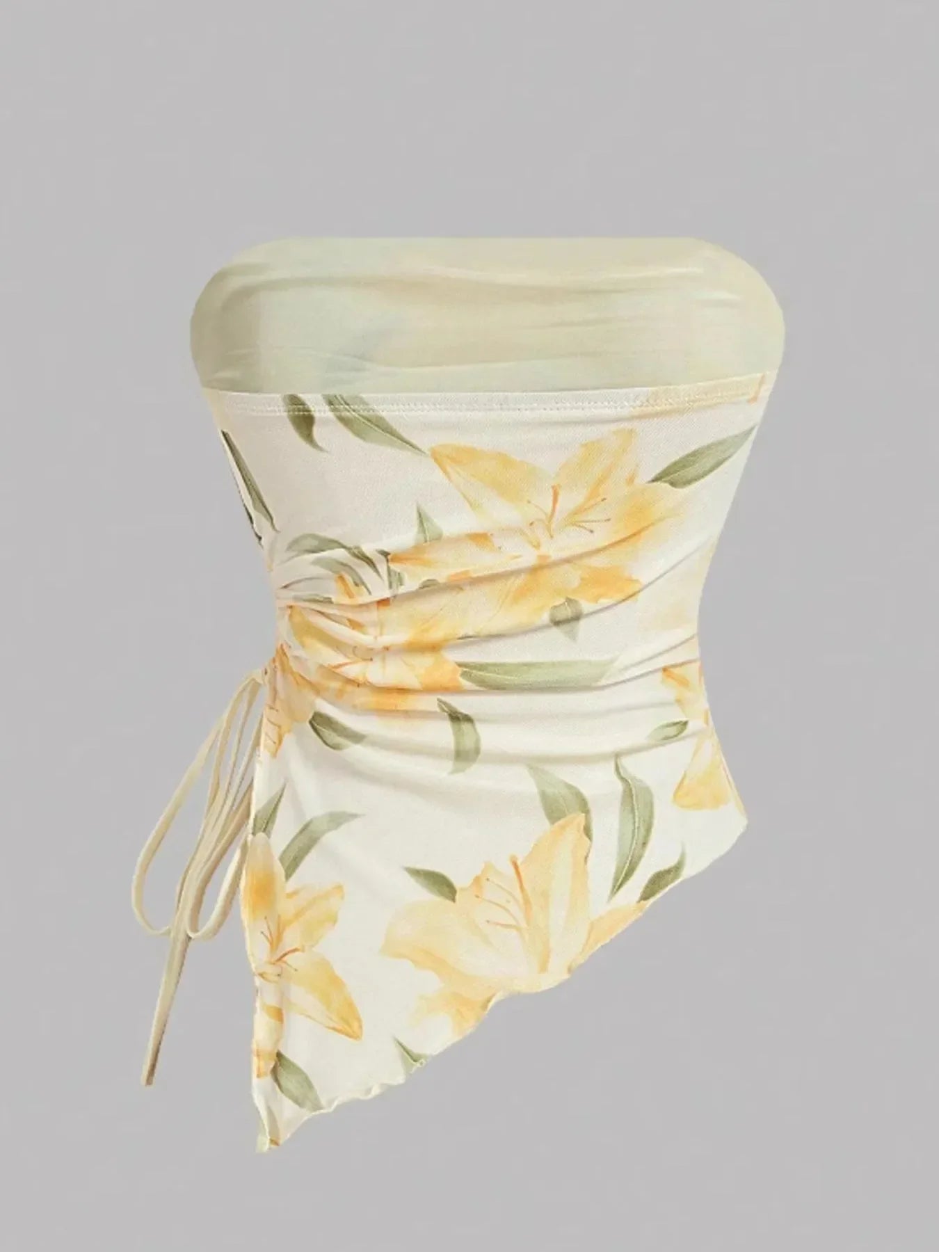Drawstring Printed Tube Top - Piña Colada