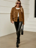 Snap Down Round Neck Jacket - Piña Colada